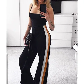

Fashion Women High Waist Wide Leg Pants Korean Casual Woman Elastic Waist Striped Patchwork Long Trousers Streetwear SJ6157Y