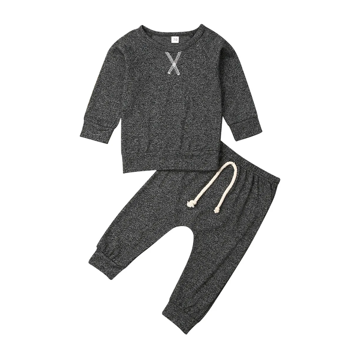 Одежда для новорожденных мальчиков и девочек, футболка, топ+ штаны, Осенние комплекты одежды для детей 0-24 месяцев - Цвет: Черный