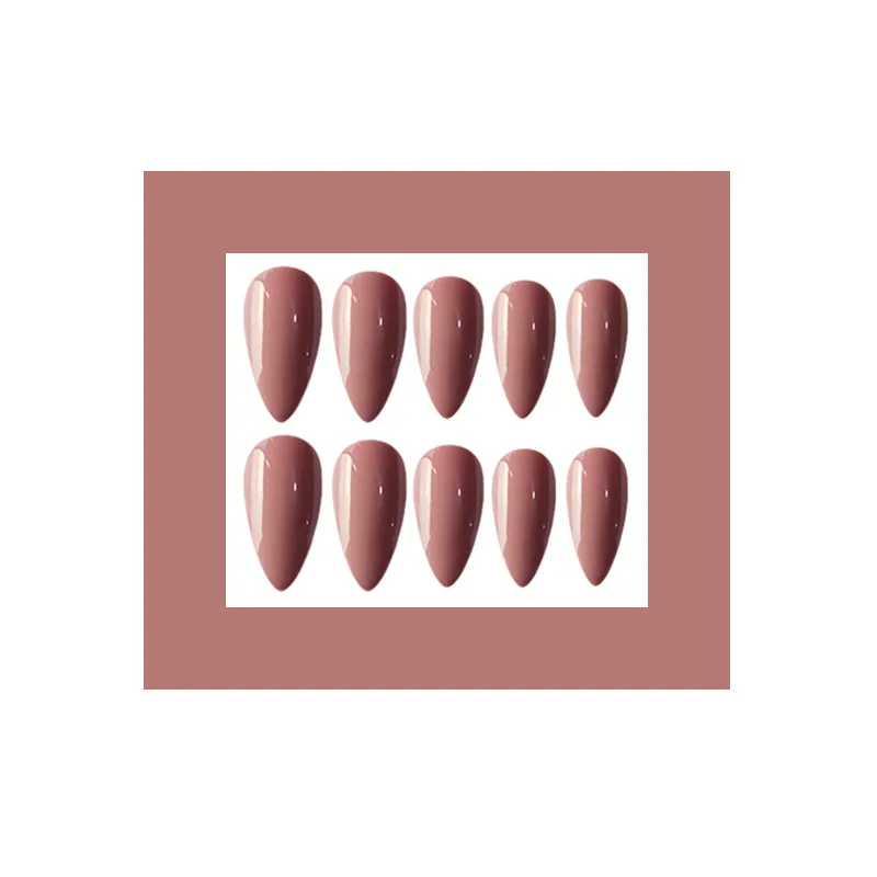 Nusx 24pcs Full Cover Stiletto False Nails Almond Acrylic mountain peak Sharp End Long Brown False 4