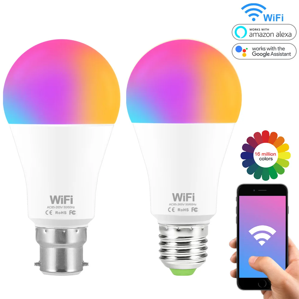 Умсветильник RGB Лампа 15 Вт с поддержкой Alexa Google Home E27 B22 Wi Fi|Светодиодные лампы и