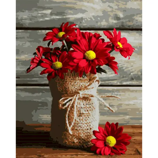 GATYZTORY DIY Painting By Numbers red Flowers Oil Painting Abstract Canvas Drawing Wall Decor HandPainted Kits 999538