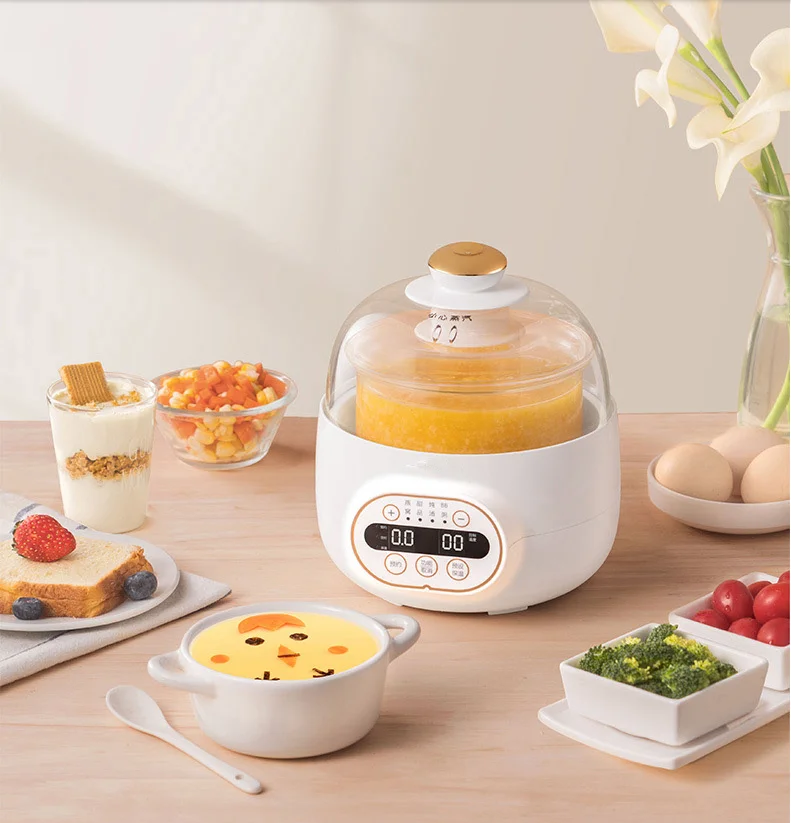 220V 1L Automatic Electric Stewing Machine Glass Baby Food Slow Stewer For Home Multi Cooker Food Cooking Pot White/Green Color