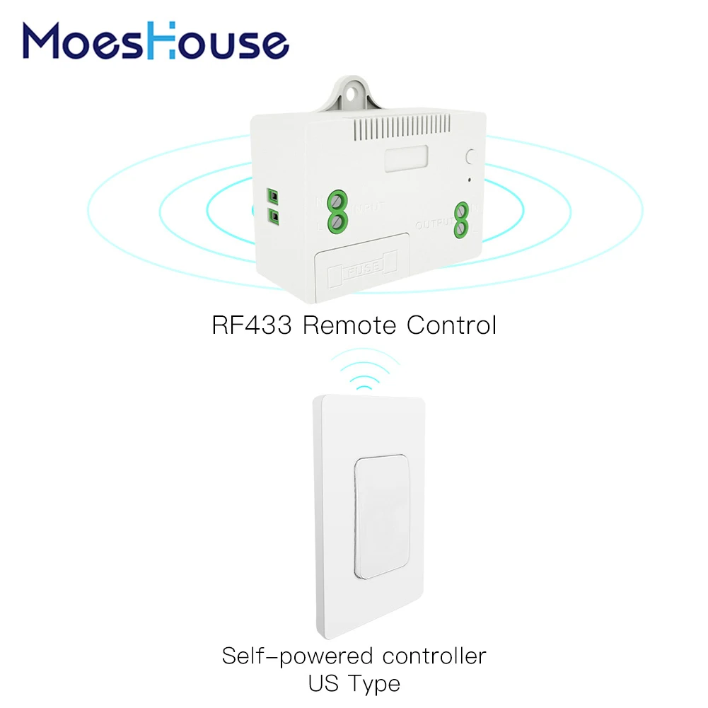 RF433 Wireless Switch No Battery Remote Control Wall Light Switch Self Powered No Wiring Needed Wall