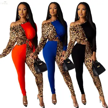 

Winter Outfits Women Set Full Sleeve Leopard Print Two Piece Set Top And Pants Clubwear Sporty Tracksuit Women Outfits Sweatsuit