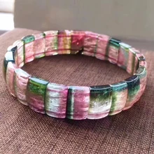 

Natural Watermelon Tourmaline Quartz Bracelet 12.5*8mm Clear Rectangle Beads Bangle Women Colorful Tourmaline Stretch AAAAA