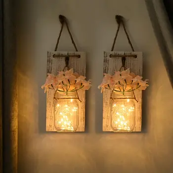 

Wall Light White Wooden Board Mason Jar Sconces Upgrade Remote Control Function Waterproof DIY Home Wall Decor Ins