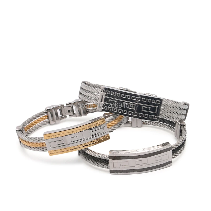 PAPERPLUS Wire Geometric Bangle for Men Stainless Steel Black Punk Jewelry New Korean Fashion Charm
