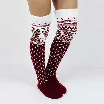 

Women Christmas Sock Warm Thigh High Long Stockings Knit Over Soft Knee Sock Xmas Socquette Soxs Popular Style Hocoks кигуруми#D