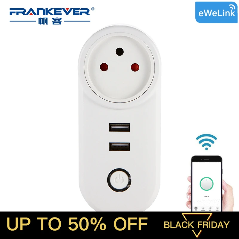 

FrankEver Israel WIFI Smart Plug With Dual USB Ports Timing Socket Wireless Outlet Voice Control Work with Alexa Google home