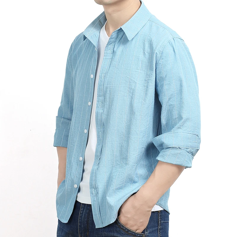 6XL 8XL 5X Men's Oxford Cotton Fashion Stripe Casual Long Sleeve Shirts Retro Style High Quality Design Men's Dress Shirts Blous