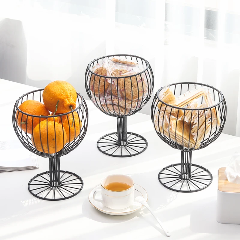 

Simple Ins Wrought Iron Cup Shape Fruit Storage Basket Living Room Snack Food Organizer Container Tray Stand Multifunctional