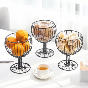 

Simple Ins Wrought Iron Cup Shape Fruit Storage Basket Living Room Snack Food Organizer Container Tray Stand Multifunctional
