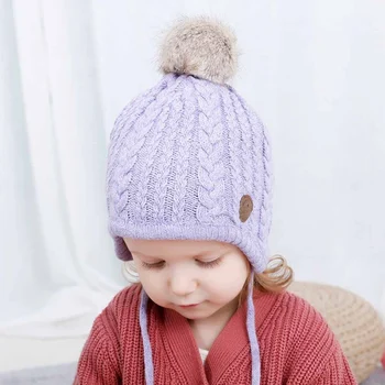 

Cute Pompom Ball Baby Hat Children Winter Wool Knitted Warm Caps For Girls Boys Cotton Thick Earmuffs Protector Hats