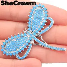 45x39 мм дизайн большая стрекоза синяя бирюза женская серебряная брошь шекрон