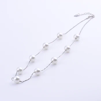 

925 Sterling Silver 8mm Big Round Shell Pearl Necklaces For Women Long Box Chains Pendants Fashion Jewelry 13pcs