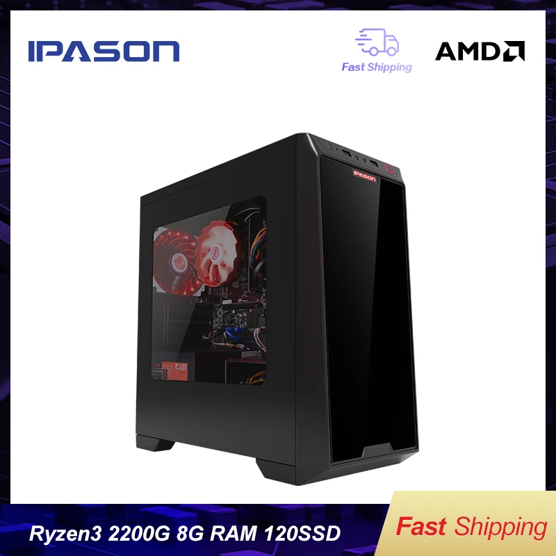 Продажа IPASON A3 мини консоль для ПК игр с поддержкой Windows AMD Ryzen 3 2200G DDR4 4G 8G 120g SSD мини настольный компьютер win10 barebone система HDMI VGA