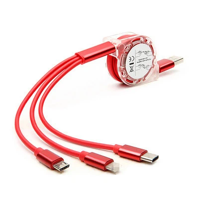 Data Cable Three-in-One Telescopic Mobile Phone Fast Charging Cable 