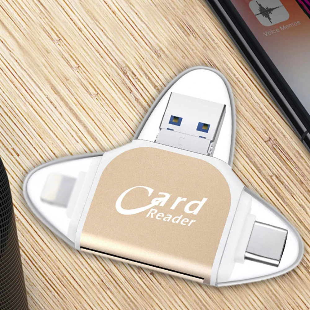 4 в 1 металлический кард-ридер Тип C/Micro-USB/Usb Tf Sd для Ipad для Iphone X 7 8 Plus 5 6 6 S, устройство для чтения карт памяти для samsung S8+ S6