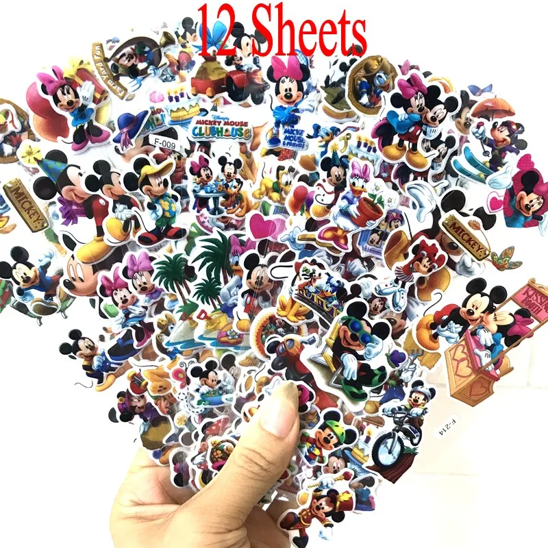 12 Sheets Mickey Горячая Распродажа, Микки Маус, Минни Маус, украшение для ванной комнаты, Мультяшные милые Стеклянные Настенные наклейки для детской комнаты, домашний декор - Цвет: 12 Sheets Mickey