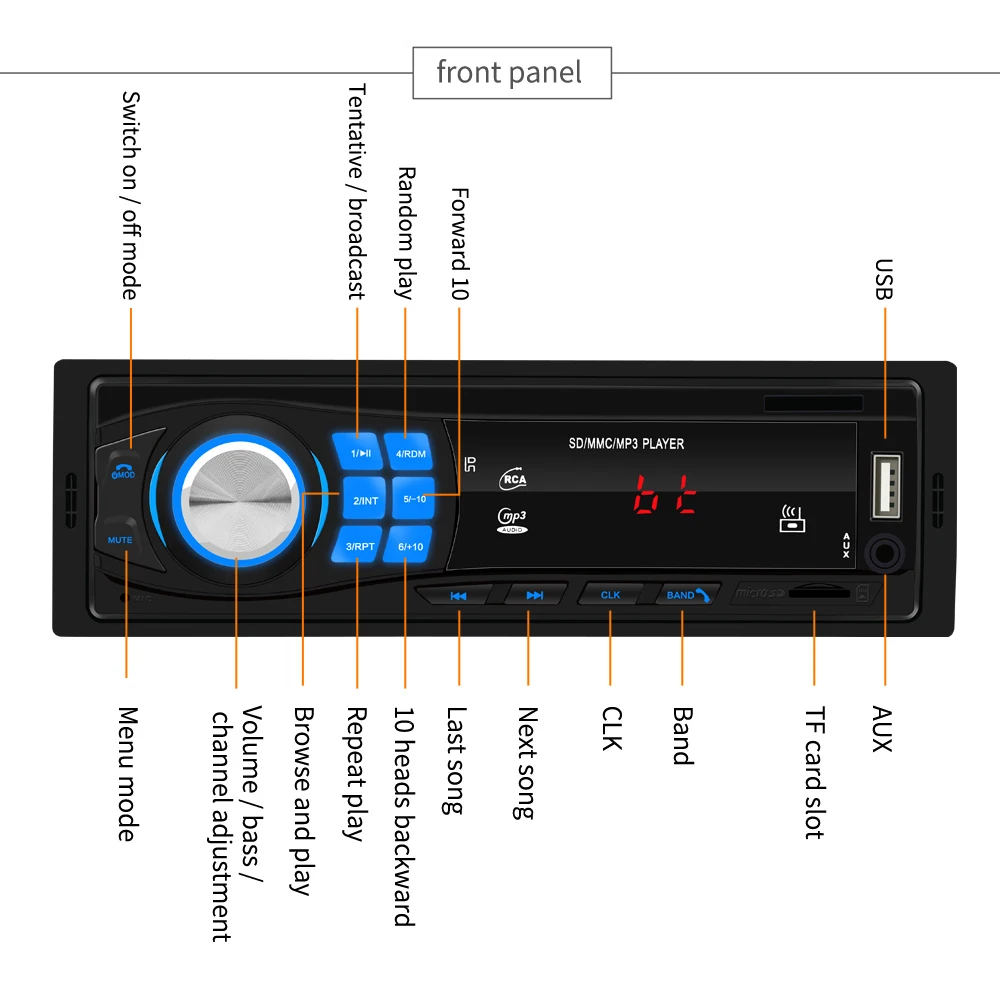 8013 Hands-free автомобильный стерео MP3-плеер в тире головное устройство Bt USB AUX FM радио приемник автомобильный стерео MP3-плеер