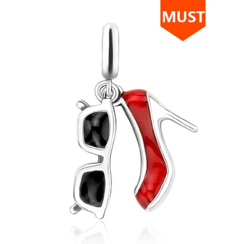 

SG luxury high heel shoes and glasses with enamel Silver 925 Europe Beads Fit Original Europe Bracelets Pendant jewelry gift