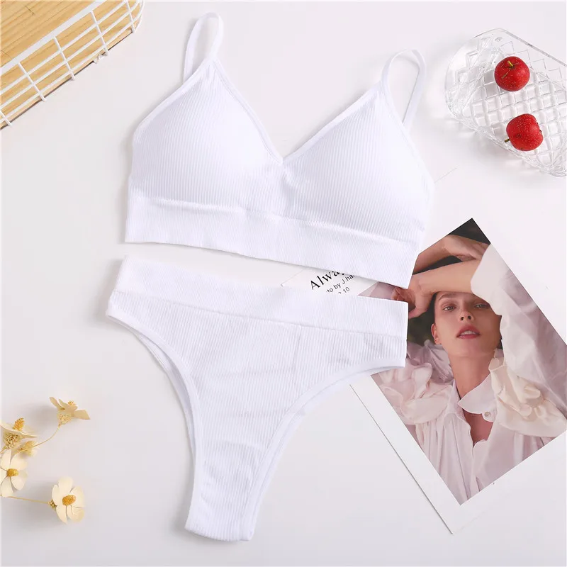 2PCS Bra Set Women Seamless Underwear Set FINETOO Sexy Wire Free Bralette Female Lingerie Brassiere High Waist Panties Set bra and panty