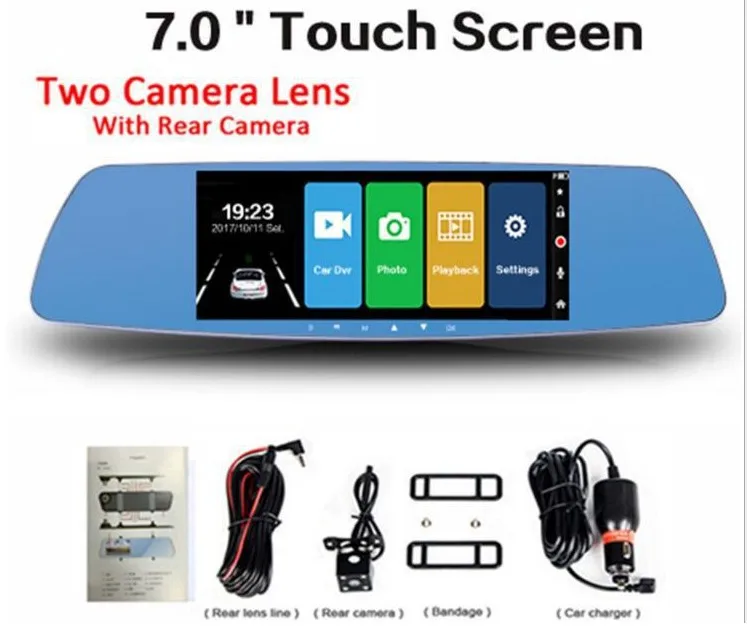 7-Inch Starlight Night Vision Cross Border Reverse Image Double Record Tachograph High-definition IPS Screen All Touch Multinati