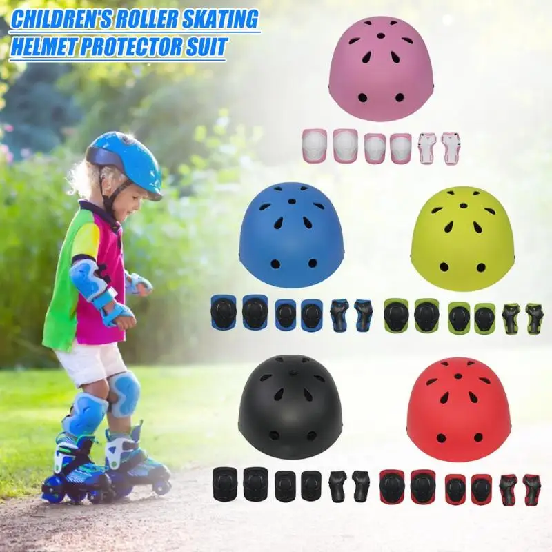 7pcs/Set Kids Skating Cycling Helmet Guard Children Bicycle Bike Elbow Knee Wrist Pads Safety Head Protection Pad