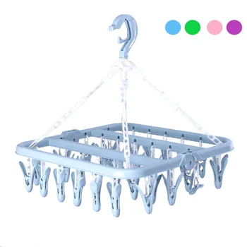 

32 Clip Folding Hanger Plastic Multi-clip Child Baby Socks Rack Hanging Home Drying Rack Windproof Drying Rack