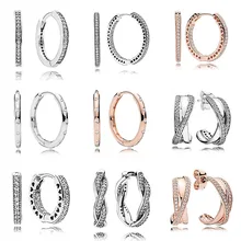 Серьги-Обручи с розовыми капельками в форме сердца, 925 пробы серебряные серьги для женщин, подарок для свадебной вечеринки, европейские ювелирные изделия DIY