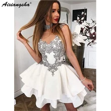 Горячая линия белая аппликация из кружева короткое платье для выпускного вечера платья на выпускной, вечер встречи выпускников