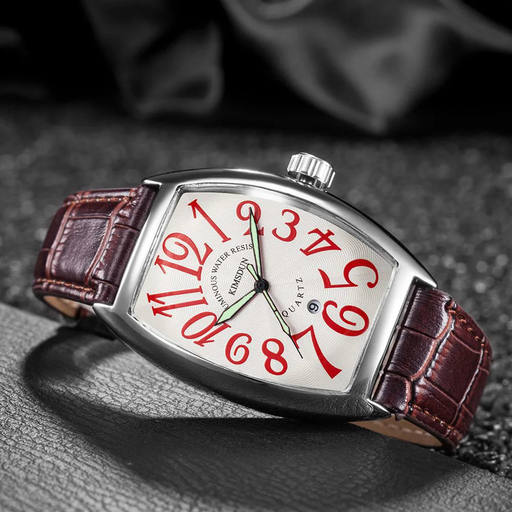 KIMSDUN Tonneau кварцевые часы мужские роскошные брендовые водонепроницаемые квадратные деловые кожаные Наручные часы для мужчин часы мужские Erkek Kol Saati