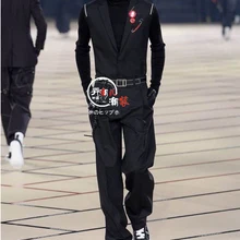 Для мужчин Новинка весны размера плюс комбинезон без рукавов Комбинезоны модель последних модных показов; тонкий спортивный костюм сиамские настраиваемая Стадия модель певиц S-6XL