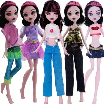 

One Set Fashion Doll Outfit Daily Casual Wear Trousers Blouse Jeans Dress Clothes for Monster High Doll Accessories DIY Toy