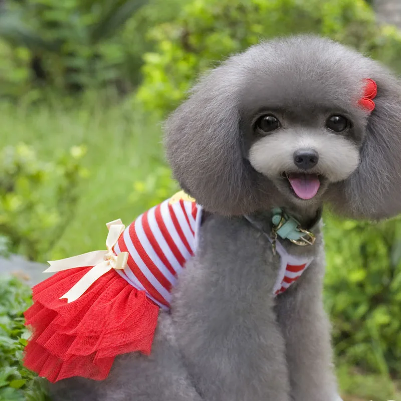 PUOUPUOU, элегантная полосатая одежда для собак, милый костюм для собак, юбка с бантом для маленьких щенков, летняя одежда для собак, мультяшная одежда, Ropa Para Perro