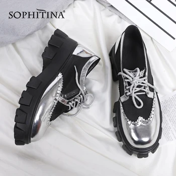 

SOPHITINA Casual Women's Flats Fashion High Quality Cow Leather Flat Platform Lace-Up Patchwork Shoes Comfortable Sneakers MO447