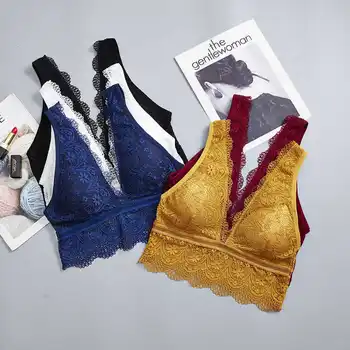 

2020 Comfortable New Fashion Women Tube Top Sexy Lingerie Lace Crop Top Padded Bra Deep V Tanks Top Underwear