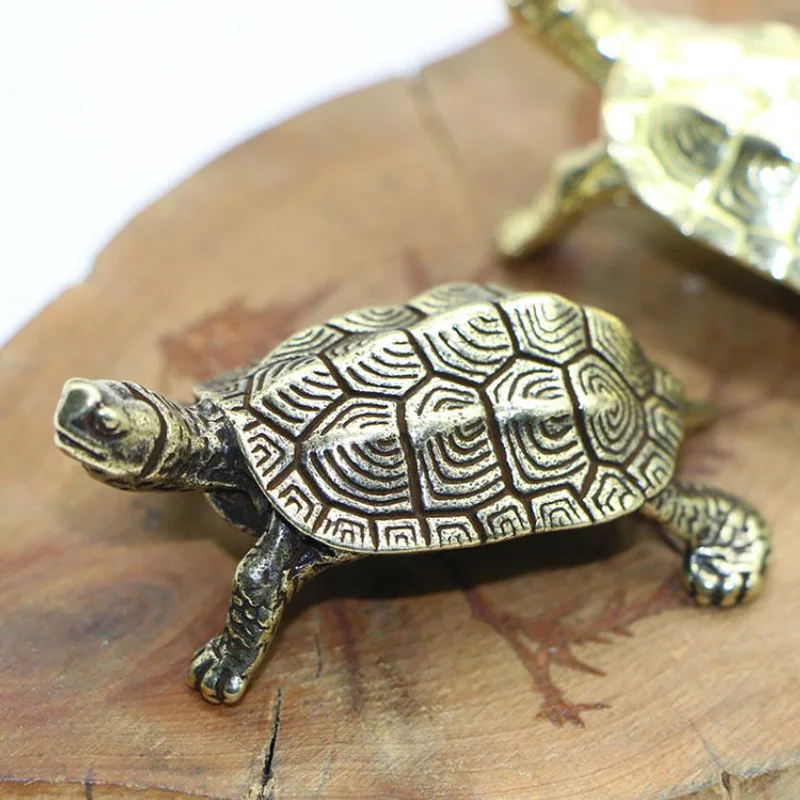 Ornament Crafts Miniature Figurines Turtle Ornament Vintage Brass Longevity Animal Turtle Figurines Miniatures Lucky Desktop Oranments Home Decoration Accessories Feng Shui Decors