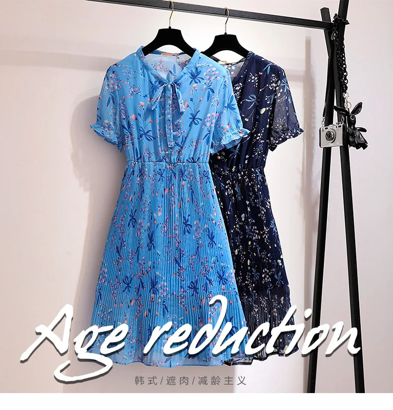 Летнее Длинное платье размера плюс для женщин, повседневное плиссированное платье с коротким рукавом и эластичной резинкой на талии синего цвета 4XL 5XL 6XL 7XL
