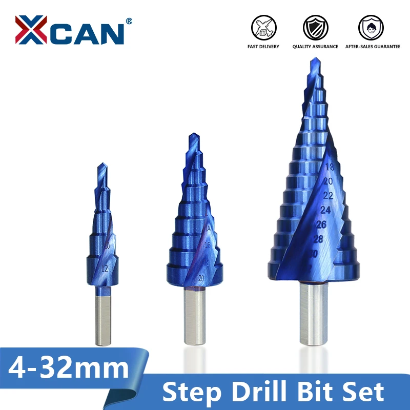 XCAN Metal Drills 4 32mm HSS Nano blue Coated Step Drill Bit Drilling