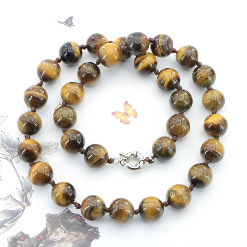 Natural 6-14mm Tiger Eye Stone Necklace Round Loose Beads Gems Stone Women Girls Wedding Christmas Gifts Jewelry Wholesale 18 “