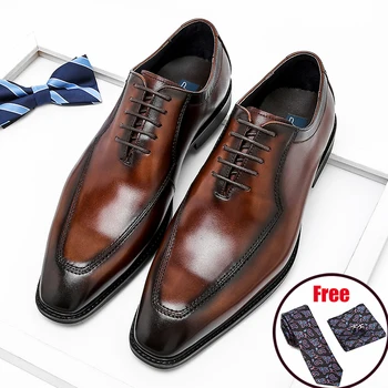 

Phenkang Men Genuine Wingtip Leather Oxford Shoes Pointed Toe Lace-Up Oxfords Dress Brogues Wedding Business Platform Shoes