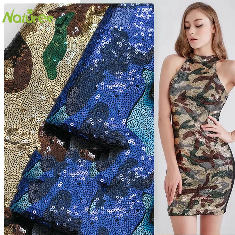 125 см ширина камуфляж Блестки Ткань двора блесток вышивка ткань камуфляж Ван Гог звездное блесток ткань