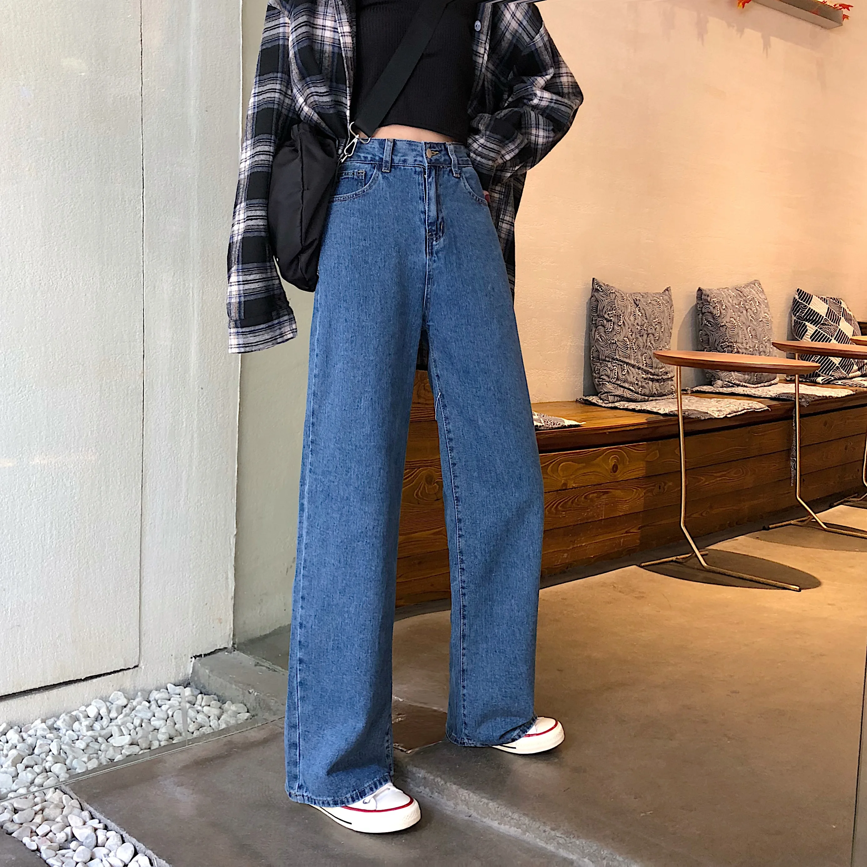 Джинсы женские Ретро деним классические длинные широкие брюки Harajuku женские s брюки Ulzzang BF корейский стиль Универсальные шикарные повседневные модные новые