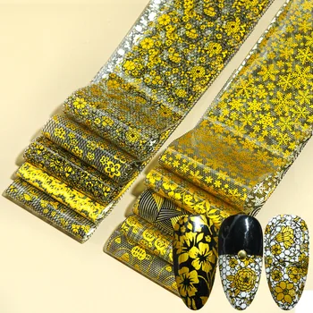

10pcs Starry Nail Foils Paper 3D DIY Lace Gold Flowers Sticker for Nails Art Transfer Decals Decorations Manicure Designs JI1554