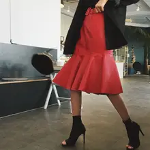 Женская юбка-карандаш модная OL тонкая облегающая Деловая одежда с оборками подол Русалка Стиль Плюс Размер Женская кожаная юбка 0906-69