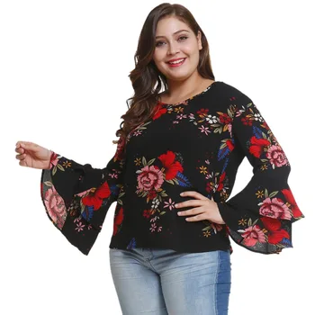 

EFINNY Women Floral O Neck Shirt Fashion Ladies Blouse 2019 Women's Plus Size Blouse