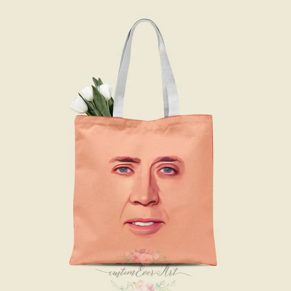 Nicolas Cage face tote Сумка на заказ холщовые сумки-шопперы для женщин для учителя Сумки на день рождения Подарочная сумка персонализированные подарки