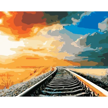 

Painting By Numbers Kit DIY Sky Railway Hand Painted Canvas Oil Art Picture DIY Canvas Picture Hand Painted