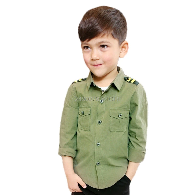 Shirts For Boys Brand Spring Autumn Kids Soldier Cotton Shirts Children Clothing Boys Teenage Sports School Uniform Dress Shirts
